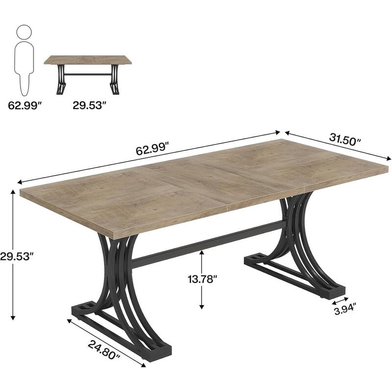 63" Rectangular Dining Table, Modern Kitchen Table with Faux Marble Top for Dining Room