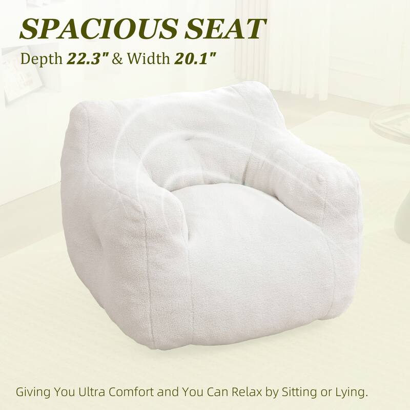 HOMEFUN Teddy Fabric Upholstered High-Density Foam Bean Bag Sofa Chair with Armrests