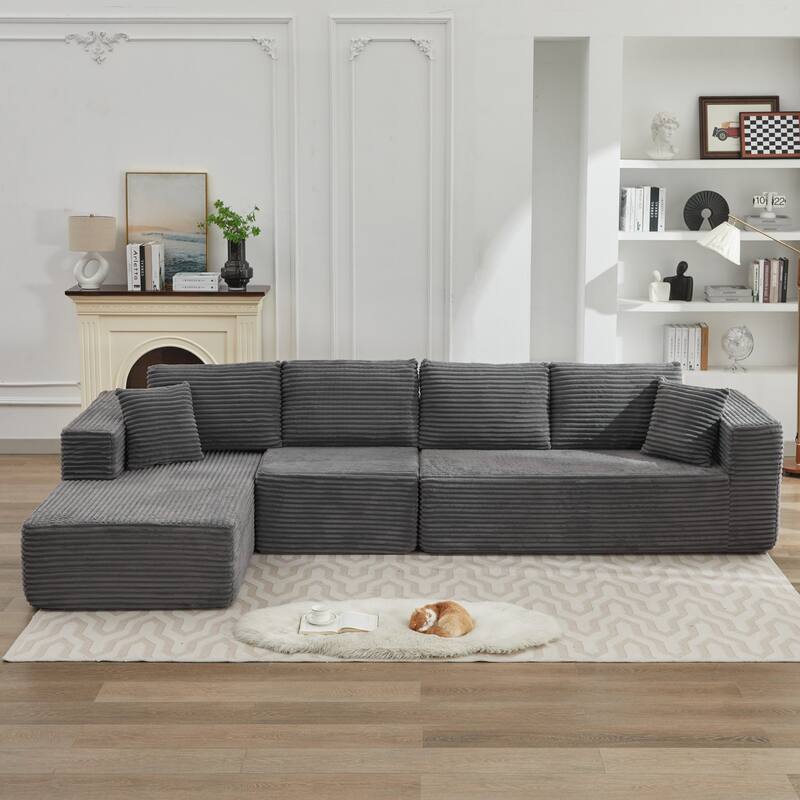 Roomfitters Modular Sectional Sofa, Deep Seat L-Shaped Cloud Couch with Left Chaise in Plush Corduroy for Living Room Comfort