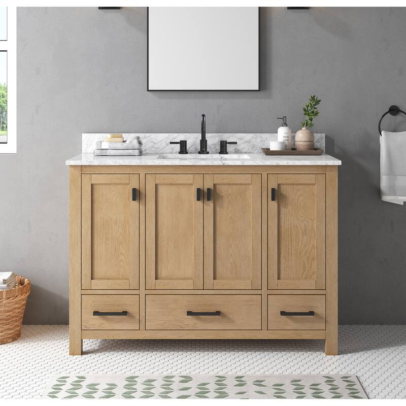 Avanity Modero 48 in. Single Sink Bathroom Vanity with Carrara Marble Top - 49"W x 22"D x 35"H - Brushed Oak
