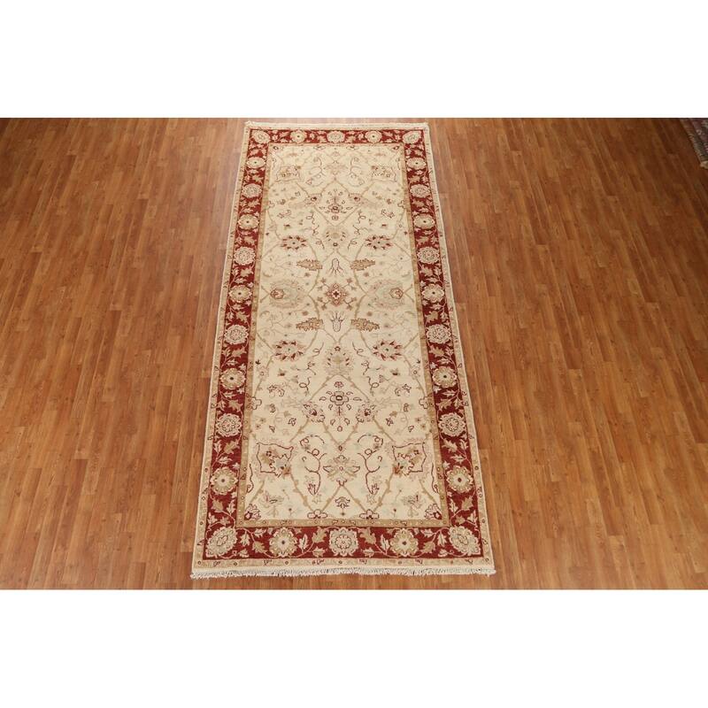 Hand Knotted Oriental 100% Wool Carpet Traditional Floral Beige & Ivories Chobi-Peshawar Area Rug - 11' 2'' X 5' 0''