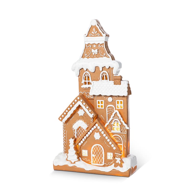 Glitzhome Christmas Resin Gingerbread House Table Decor Village Figurine - Single 17.75"H House