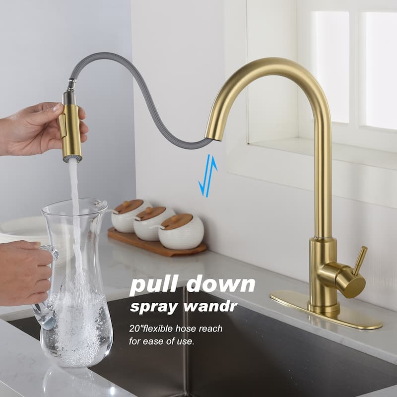 Gold Touch Kitchen Faucet with Pull Down Sprayer - spout Height:16.49 inches