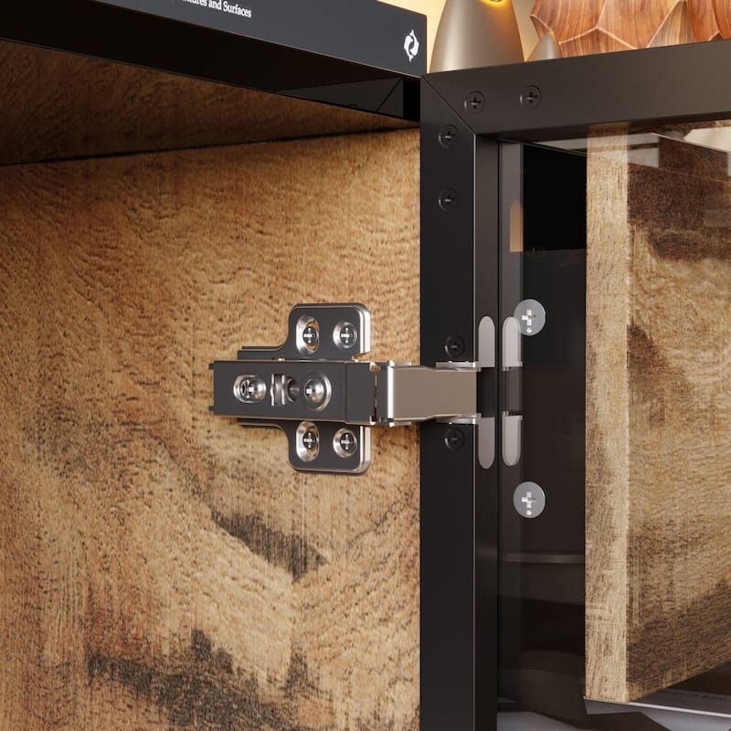 Bookshelves Sideboard Cabinet with Glass Doors and Rustic Wood Drawers 63" Credenza Storage Cabinet