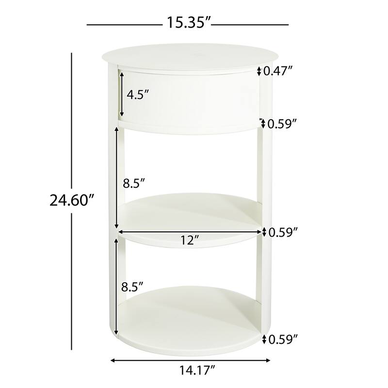 Indoor 3-Tier Metal Round Side Table with Sliding Door Cabinet
