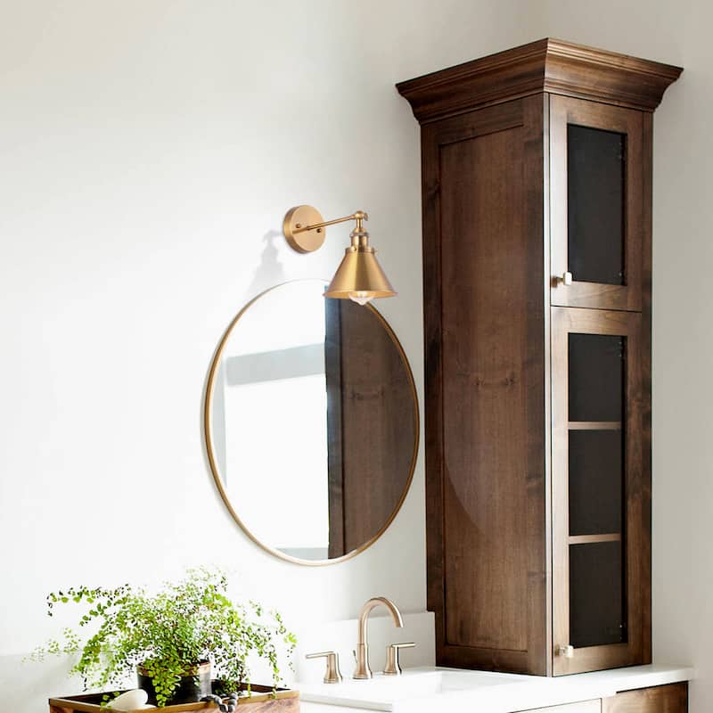 1-Light Modern Industrial Gold Brass Wall Swing Arm Lamp Wall Sconce