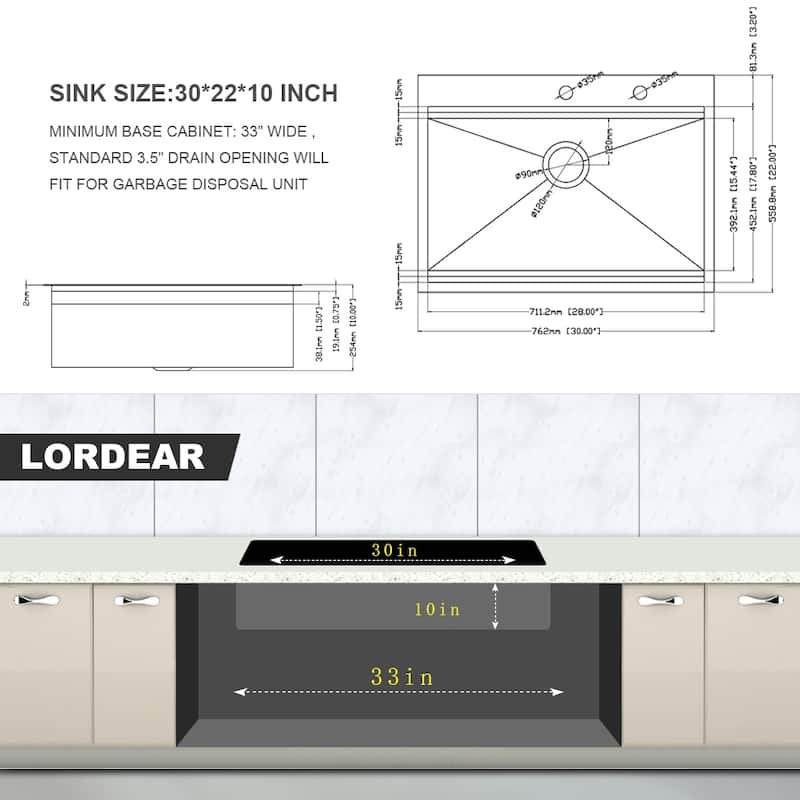 Stainless Steel Drop-In Kitchen Sink with Accessories