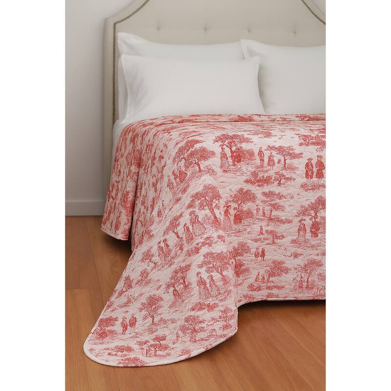 Toile Quilted Coverlet King Red
