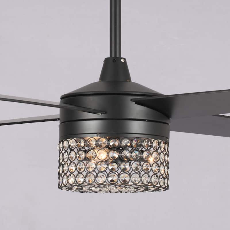 48" Modern Black Crystal Chandelier Ceiling Fan with Light Kit and Remote - 48 in. W X 48 in. D X 17 in. H
