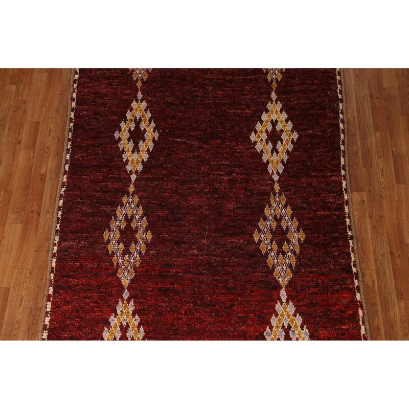 Hand Knotted Oriental 100% Wool Carpet Modern Tribal Red Moroccan Area Rug - 8' 3'' X 5' 3''