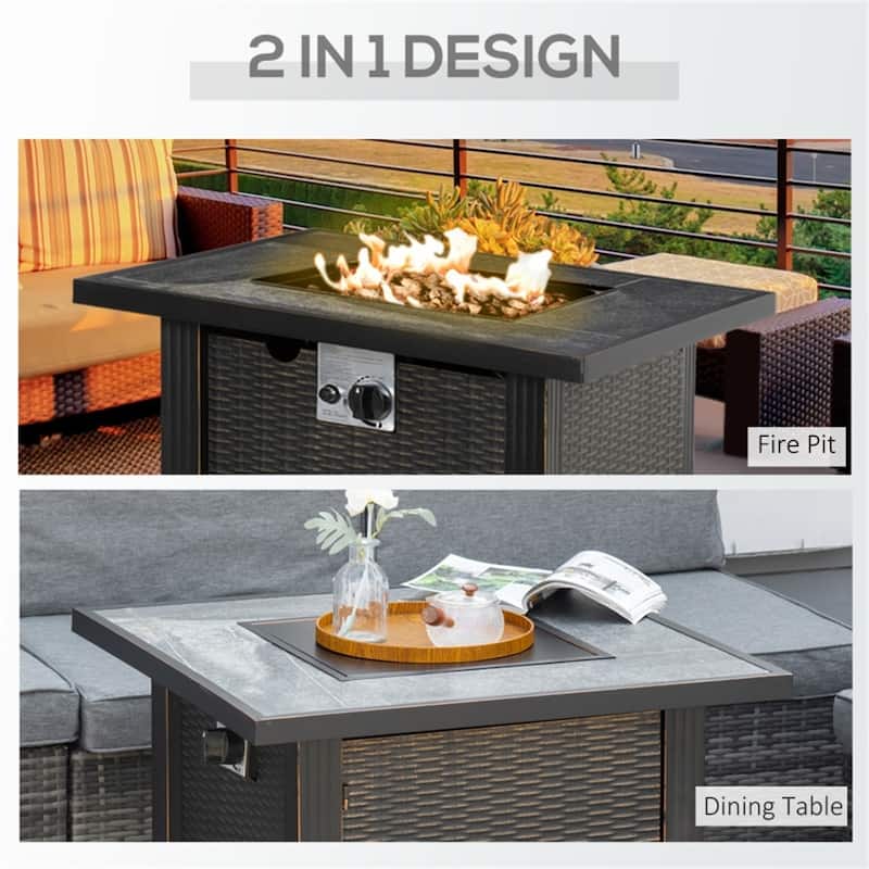 30 Inch Propane Fire Pit Table with 50000 BTU CE Certified Burner Slate Top Lid Lava Rocks and Hidden Tank