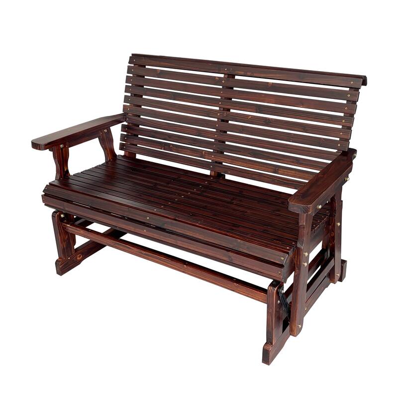 Wooden Patio Glider with High Roll Back and Deep Contoured Seat