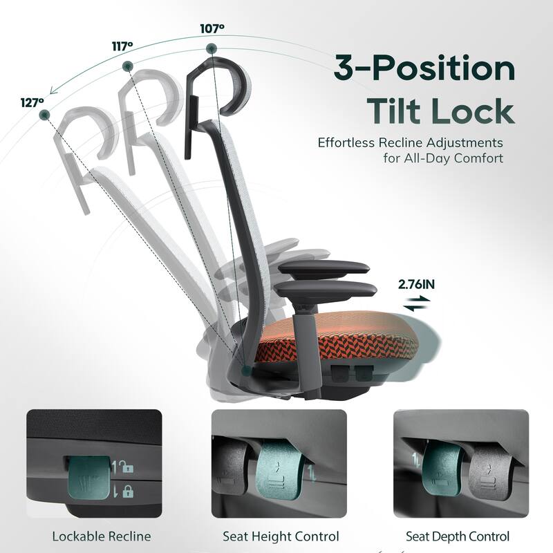 Ergonomic Office Chair, Mesh High Back, 4D Arms, Lumbar Support, Coral