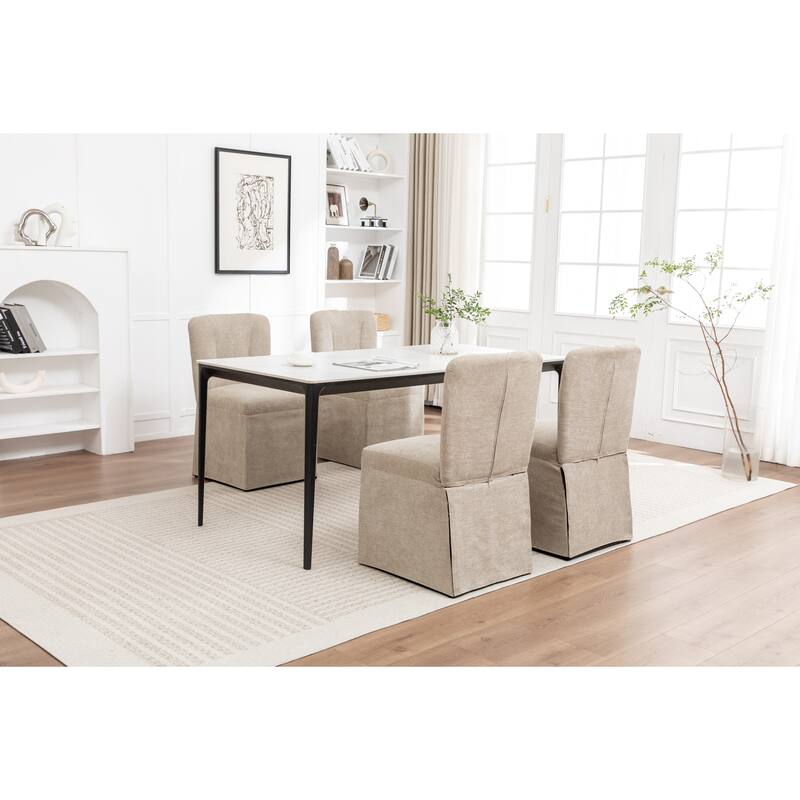 Modern Linen Dining Chairs, Armless Dining Chairs, with Upholstered Seat and Back, for Living Rooms, Set of 2, Brown