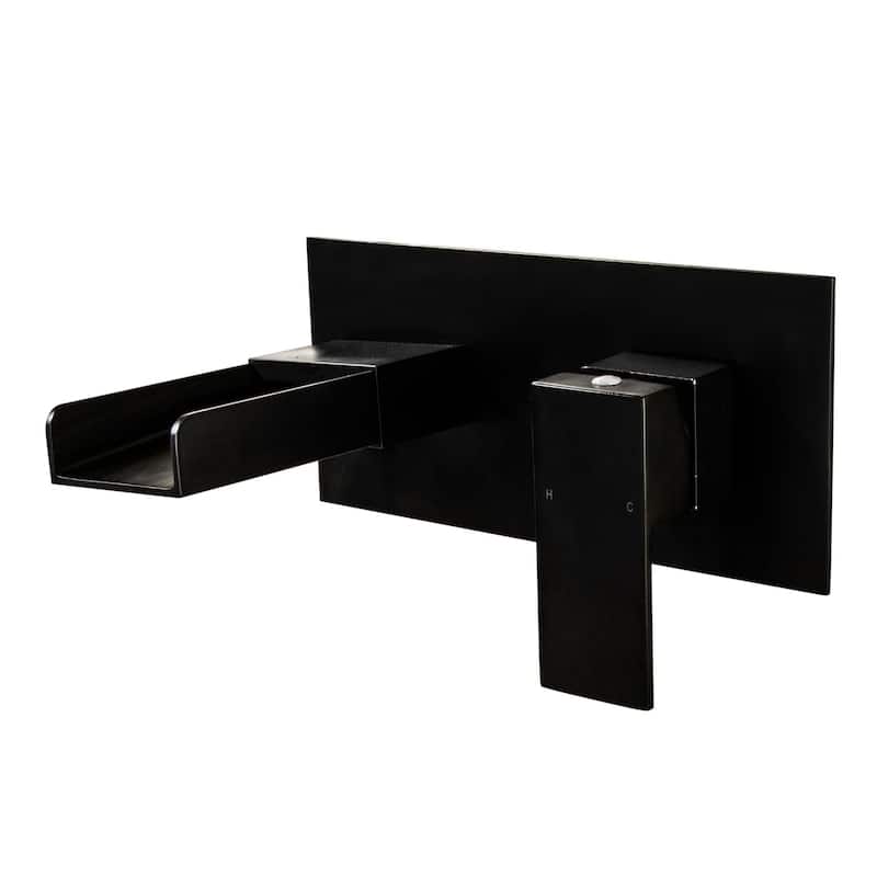 Matte Black Single Handle Waterfall Nozzle Wall Mount Bathroom Sink Faucet