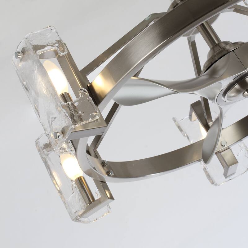 34" LED Indoor Satin Nickel Downrod Mount Chandelier Ceiling Fan with Light and Remote Control - 18.7 inches hight