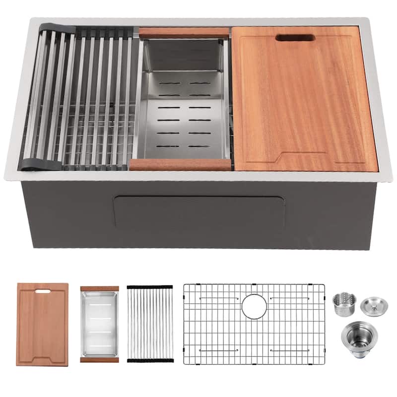 Undermount Stainless Steel Single Bowl Farmhouse Kitchen Sink - 33