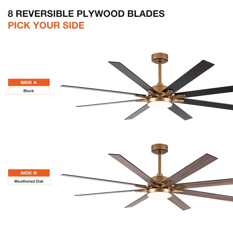 65" Farmhouse Gold Plywood Indoor Large Ceiling Fan with Light and Remote