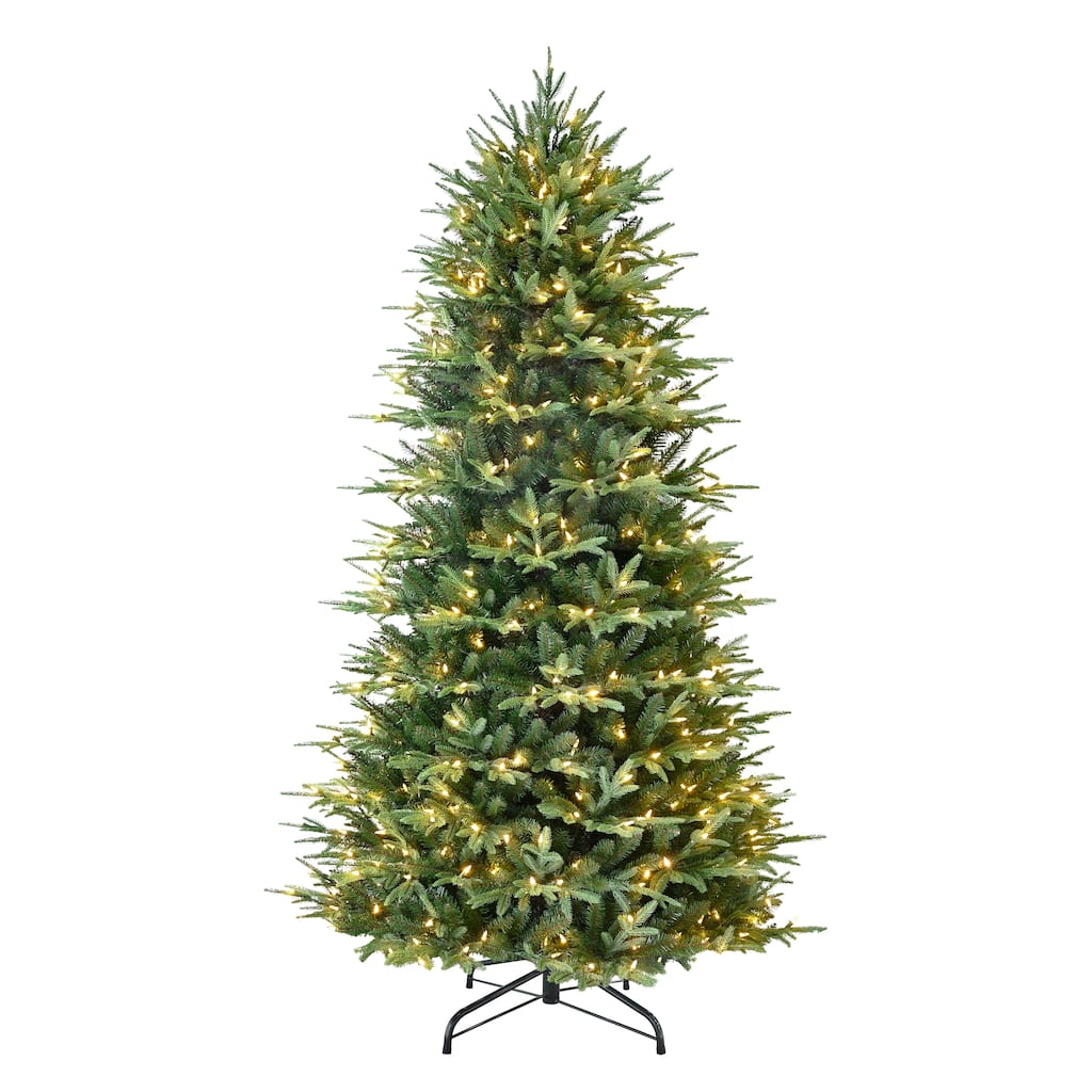 Puleo International 6.5' Pre-Lit Artificial Fraser Fir Slim Tree with 600 Dual-Color LED Lights