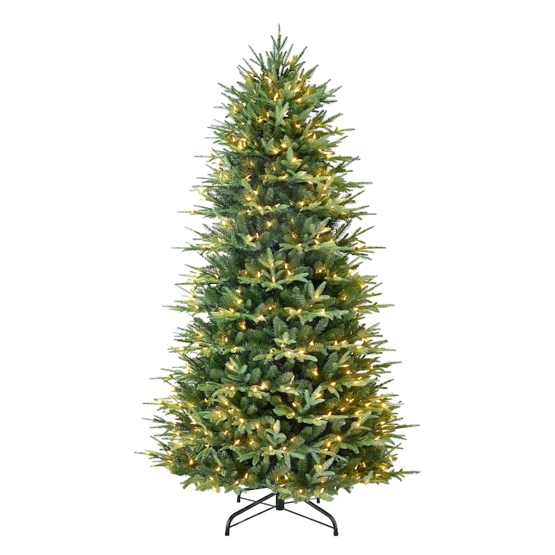 Puleo International 6.5' Pre-Lit Artificial Fraser Fir Slim Tree with 600 Dual-Color LED Lights