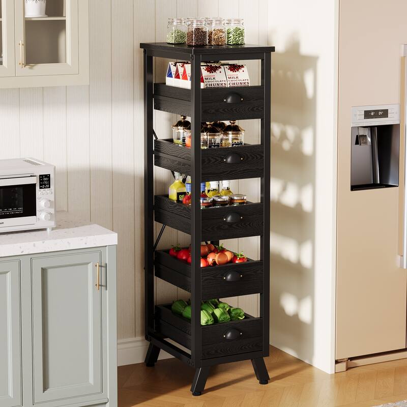 Wood Fruit and Vegetable Storage Rack, 5-Tier Kitchen Pantry Storage Cabinet