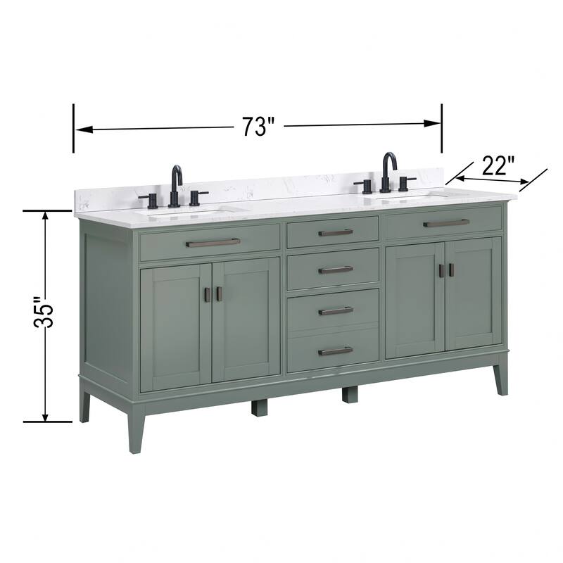 Madison 72 in. Double Sink Bathroom Vanity with Engineered Stone Top - 73" x 22"D x 35"H