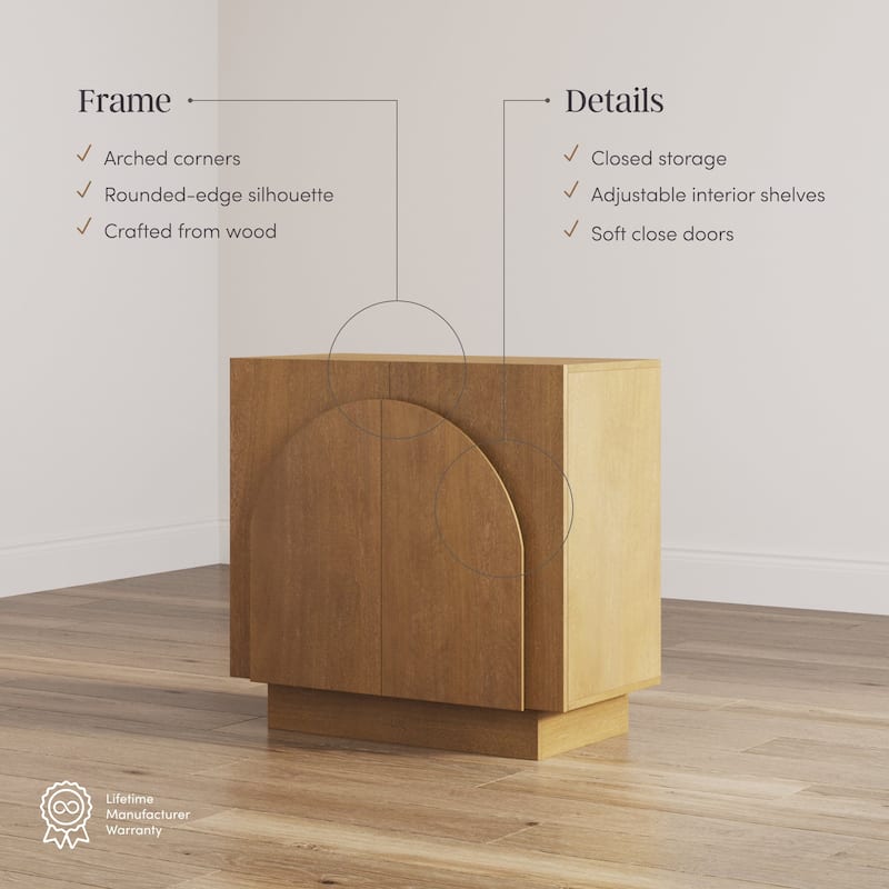 Iris Wooden Accent Cabinet, Sideboard Credenza or TV Stand with Arched Cabinet Doors and Adjustable Shelves