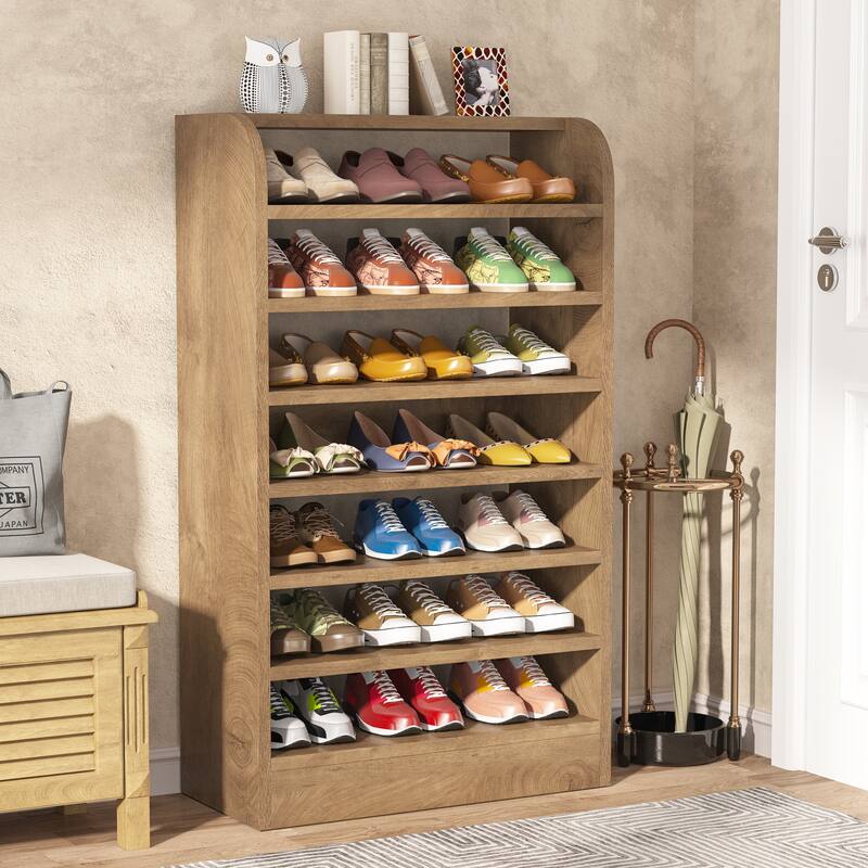 8-Tier Tall Shoe Rack for Entryway, Wood Color - Brown