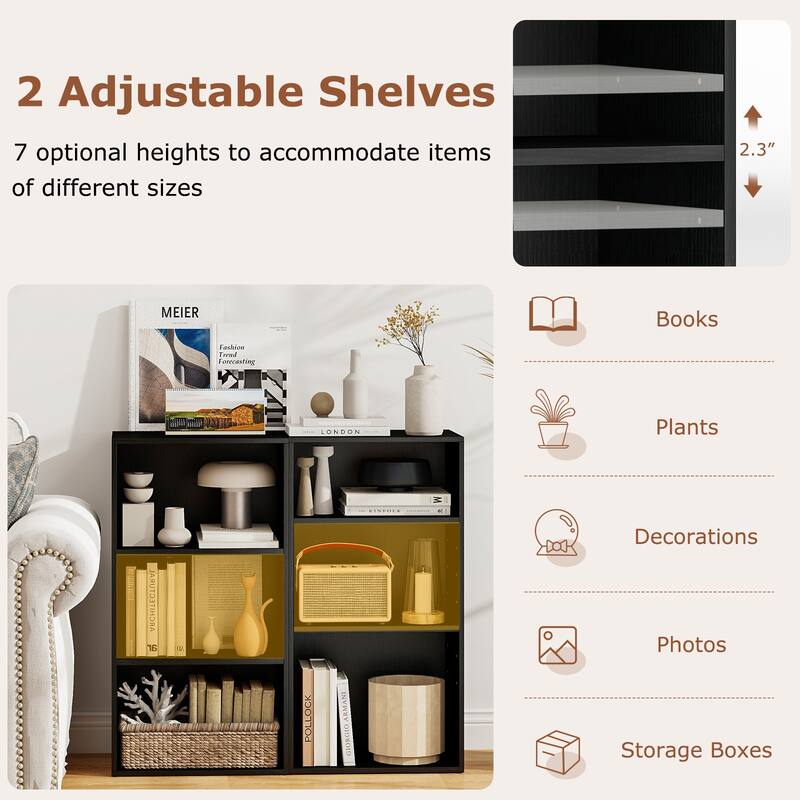 Gymax 2 PCS 3-Tier Cube Bookcase Modern Open Bookshelf w/ Adjustable - See Details
