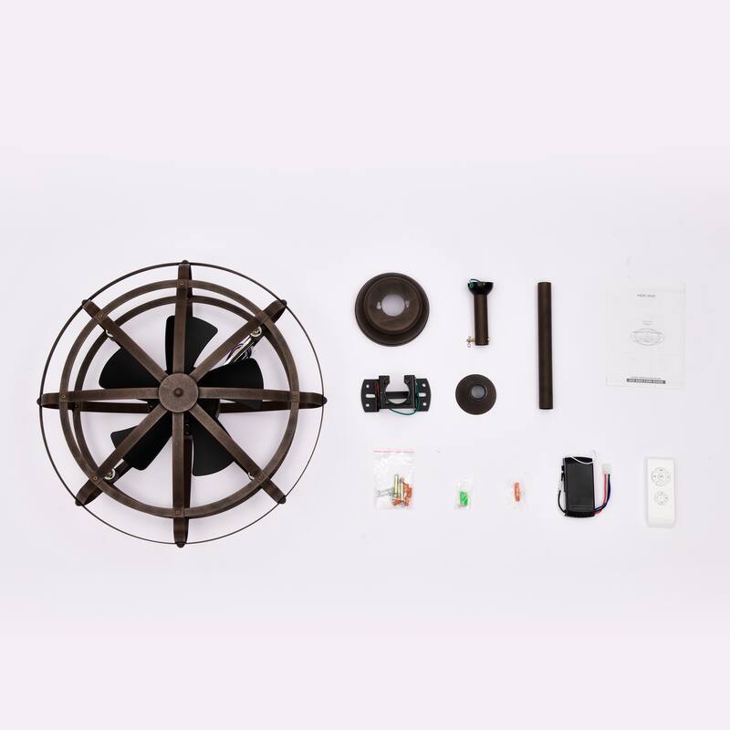 21" Rust Red Industrial Bladeless Cage Ceiling Fan with Remote and Light Kit