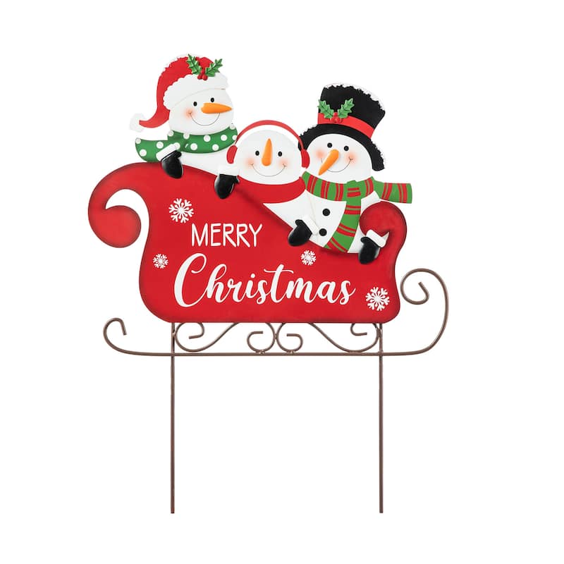 Glitzhome Metal Christmas Snowman Family Nutcracker JOY Yard Stakes Wall Decor