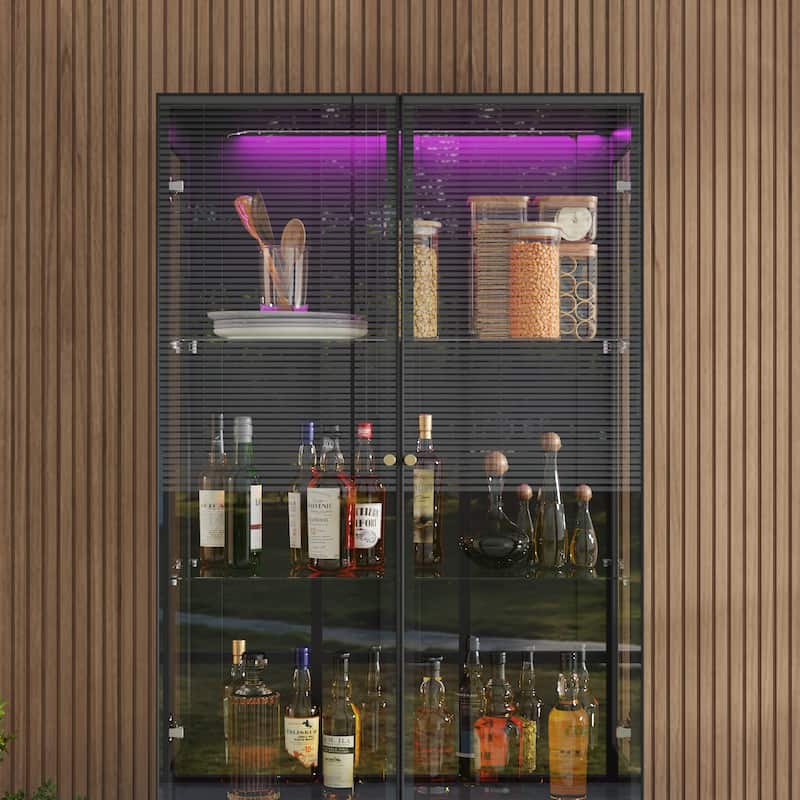 LED Glass Display Cabinet with Aluminum Alloy Frame Glass Door Showcase Wine Storage Cabinet