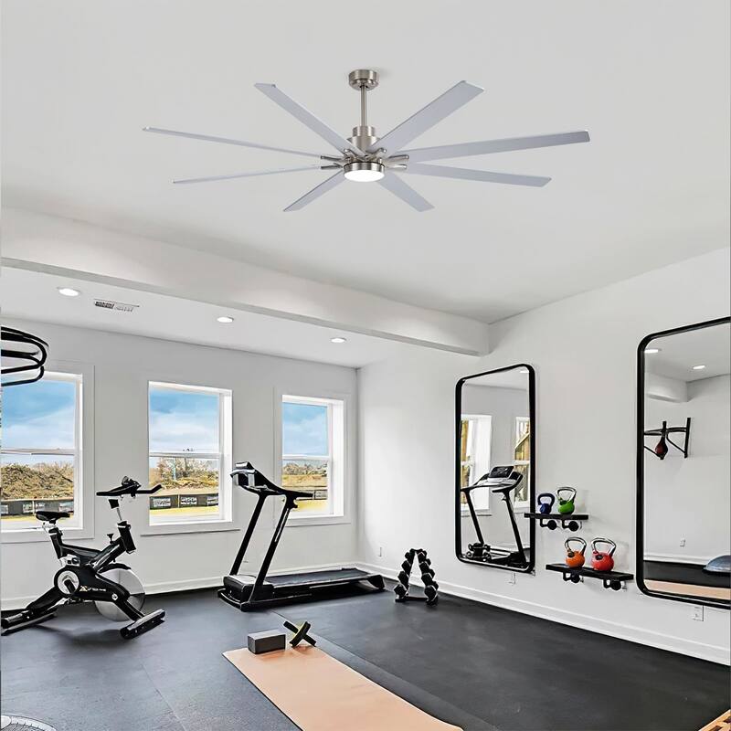 84 Inch 8 PCS Plywood Reversible Blades Ceiling Fan With Light Kit 3 Color Dimmable LED, DC 6 Speed