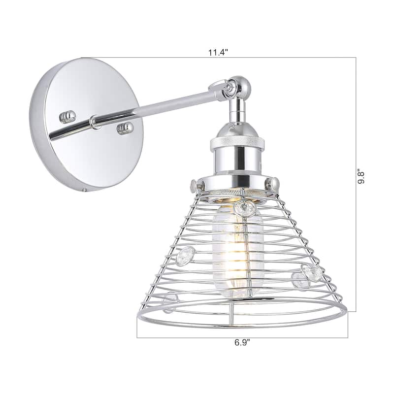 10-inch 1-Light Chrome Swing Arm Wall Sconce with Crystal Shade