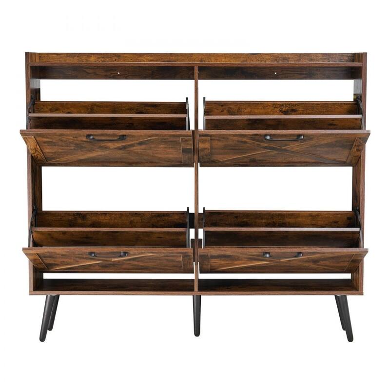 4-Drawer Brown Shoe Organizer Cabinet with Adjustable Flip Storage for Entryway Hallway or Foyer - 47.24 x 9.45 x 41.34 in
