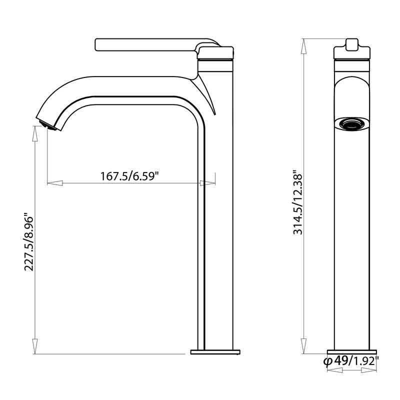 12 in.H Modern Matte Black/ Brushed Gold Single Handle Bathroom Faucet includes Hardware