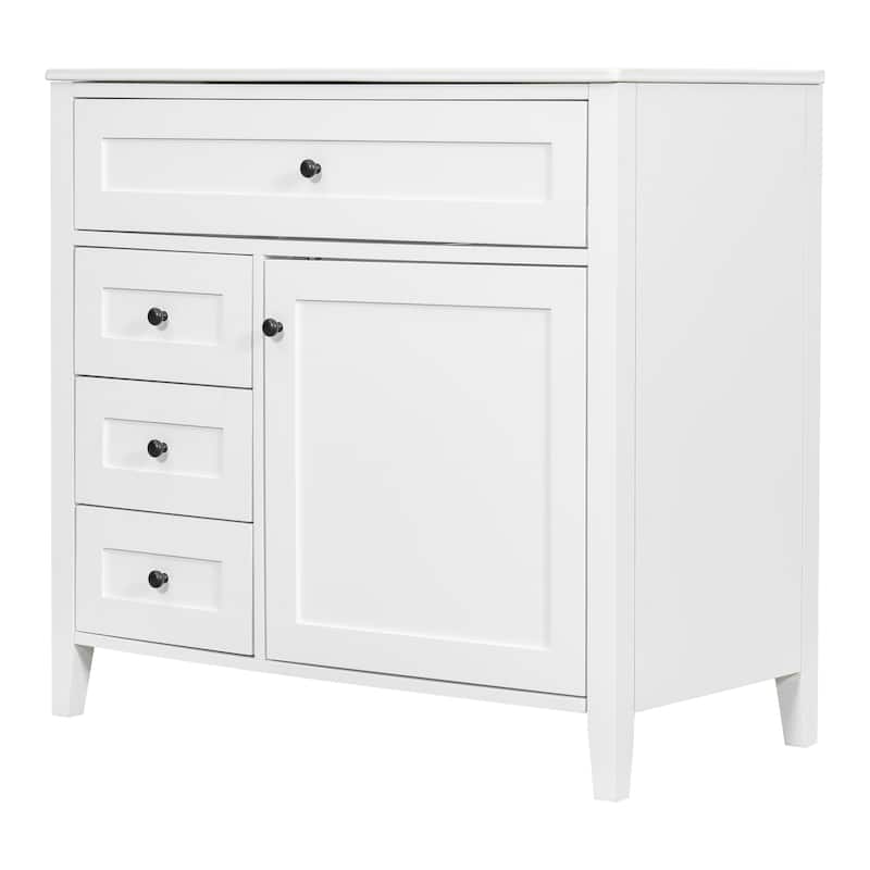 36-Inch Bathroom Vanity with Sink, Modern MDF and Rubberwood Cabinet with 3 Drawers and Adjustable Shelf, Freestanding Vanity