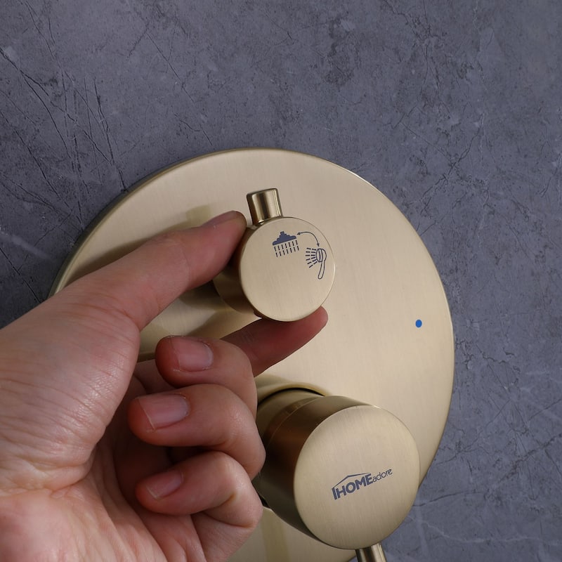 1-Spray Patterns Wall Mount Dual Shower Heads with Handheld Shower Head Set in Brushed Gold - 10 inch