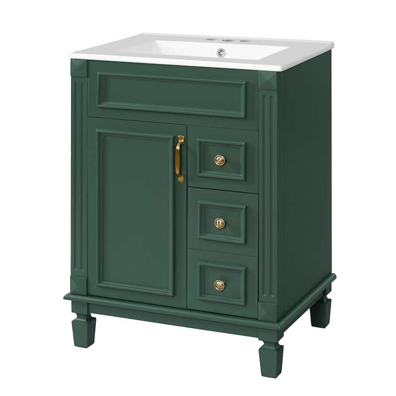 Roomfitters 24" Bathroom Vanity with Ceramic Sink, Freestanding Bathroom Storage Cabinet and Adjustable Shelf