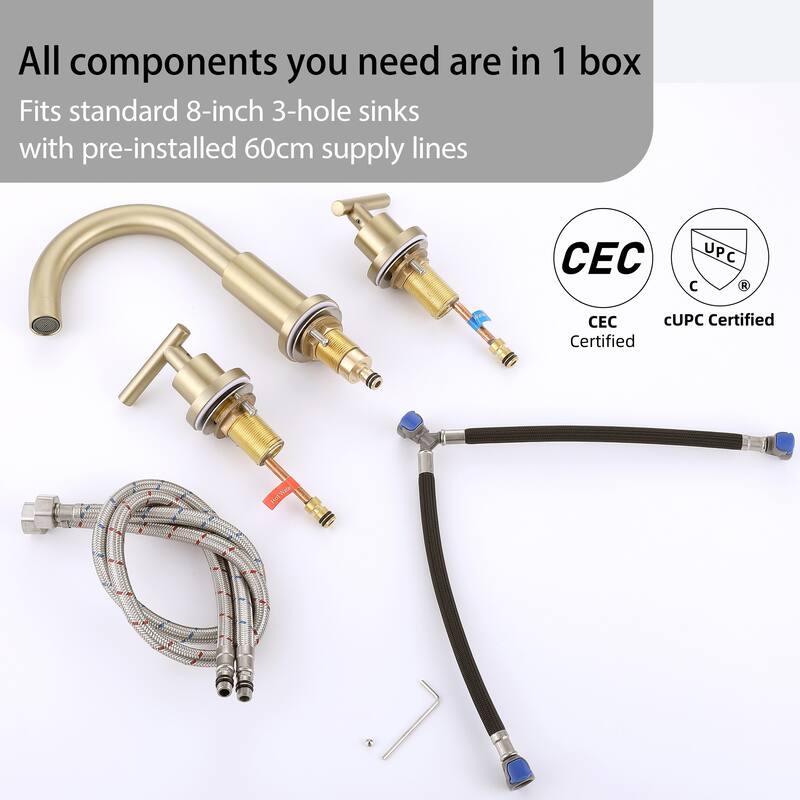 Modland Widespread 3-Hole Bathroom Faucet, 500K Cycle Ceramic Cartridge, 360 Swivel Spout & CEC Certified (Black/Gold/Nickel)