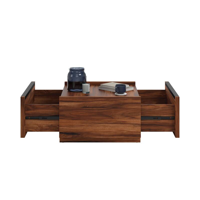Wood Coffee Table with Full-Extension Drawers - 31.02" L x 30.95" W x 16.06" H