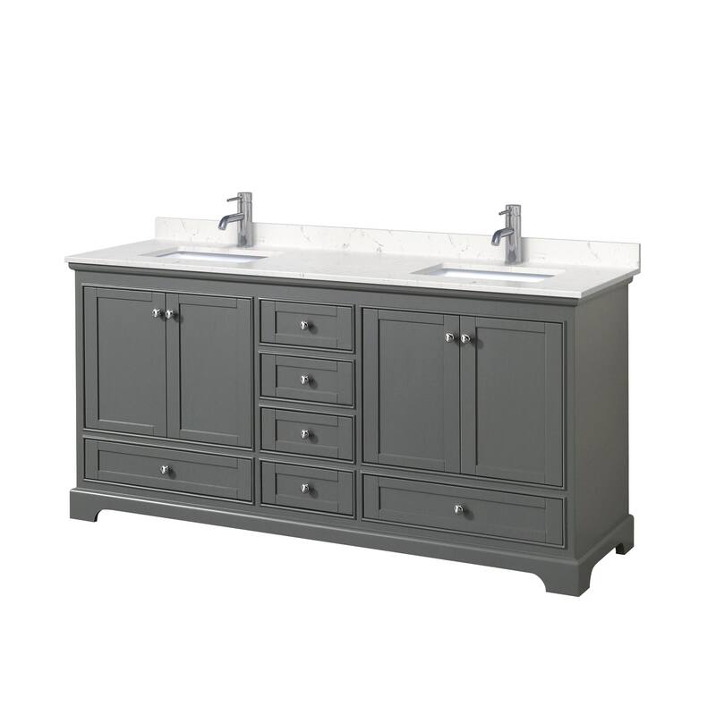 Wyndham Collection Deborah 72" Free Standing Double Basin Vanity Set - Dark Gray / Carrara Cultured Marble Top / Polished