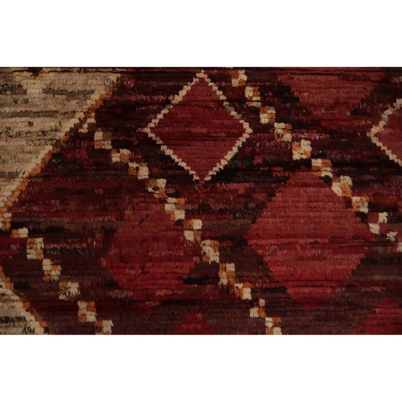 Hand Knotted Oriental 100% Wool Carpet Modern Tribal Red Moroccan Area Rug - 11' 9'' X 9' 3''