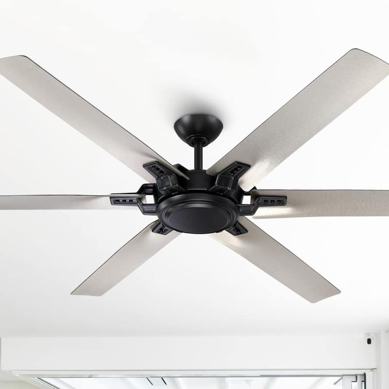 70" Modern Aluminum 6-Blade Black Large Windmill Ceiling Fan without Light - 70 in. D x 70 in. W x 13 in. H