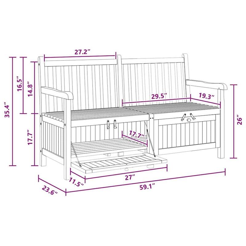 vidaXL Garden Storage Bench Brown 150 x 60 x 90 cm Solid teak wood - 23.6 x 59.1 x 35.4