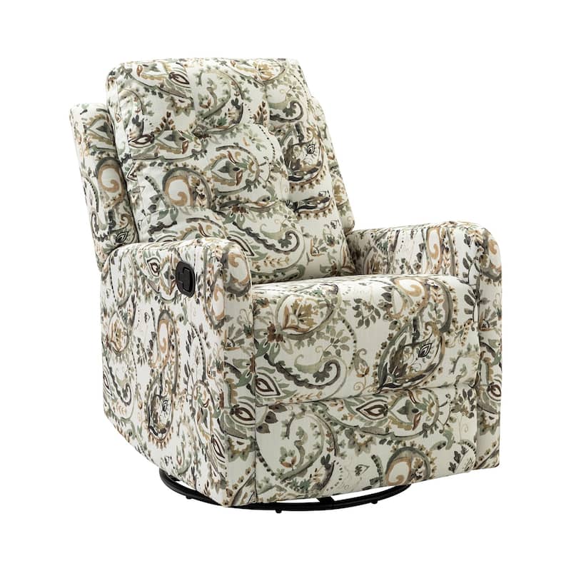 Arlette Contemporary Floral Manual Swivel Recliner with Tufted Back and Angle Adjustment Button