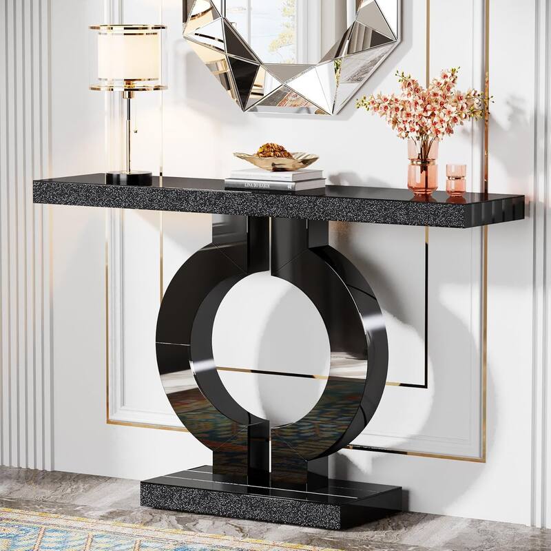 43" Mirrored Console Table, Glass Sofa/Entryway Table, Rectangular Accent Foyer Table for Living Room, Hallway & Entrance