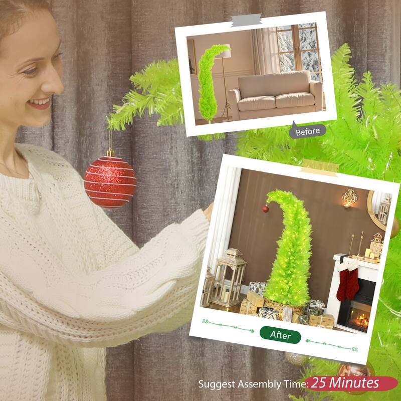 HOMCOM 5ft Whimsical Xmas Tree: Red Ball, 200 LED, 438 Tips, Metal Base, Green