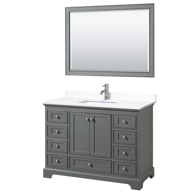 Wyndham Collection Deborah 48" Free Standing Single Basin Vanity Set - Dark Gray / White Cultured Marble Top / Polished