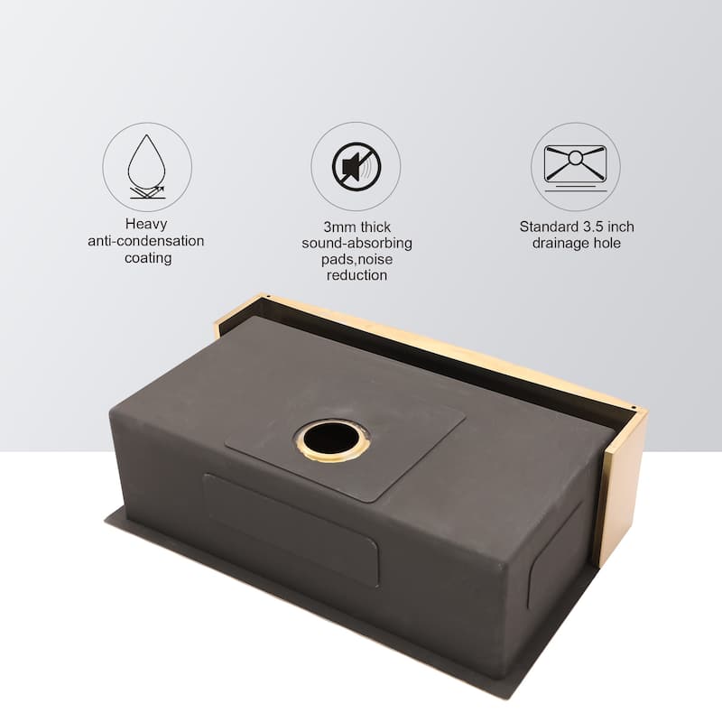 36-inch Farmhouse Kitchen Sink Gold Apron Front 16 Gauge Stainless Steel Deep Single Bowl Kitchen Farm Sinks - 36*21*10 inch